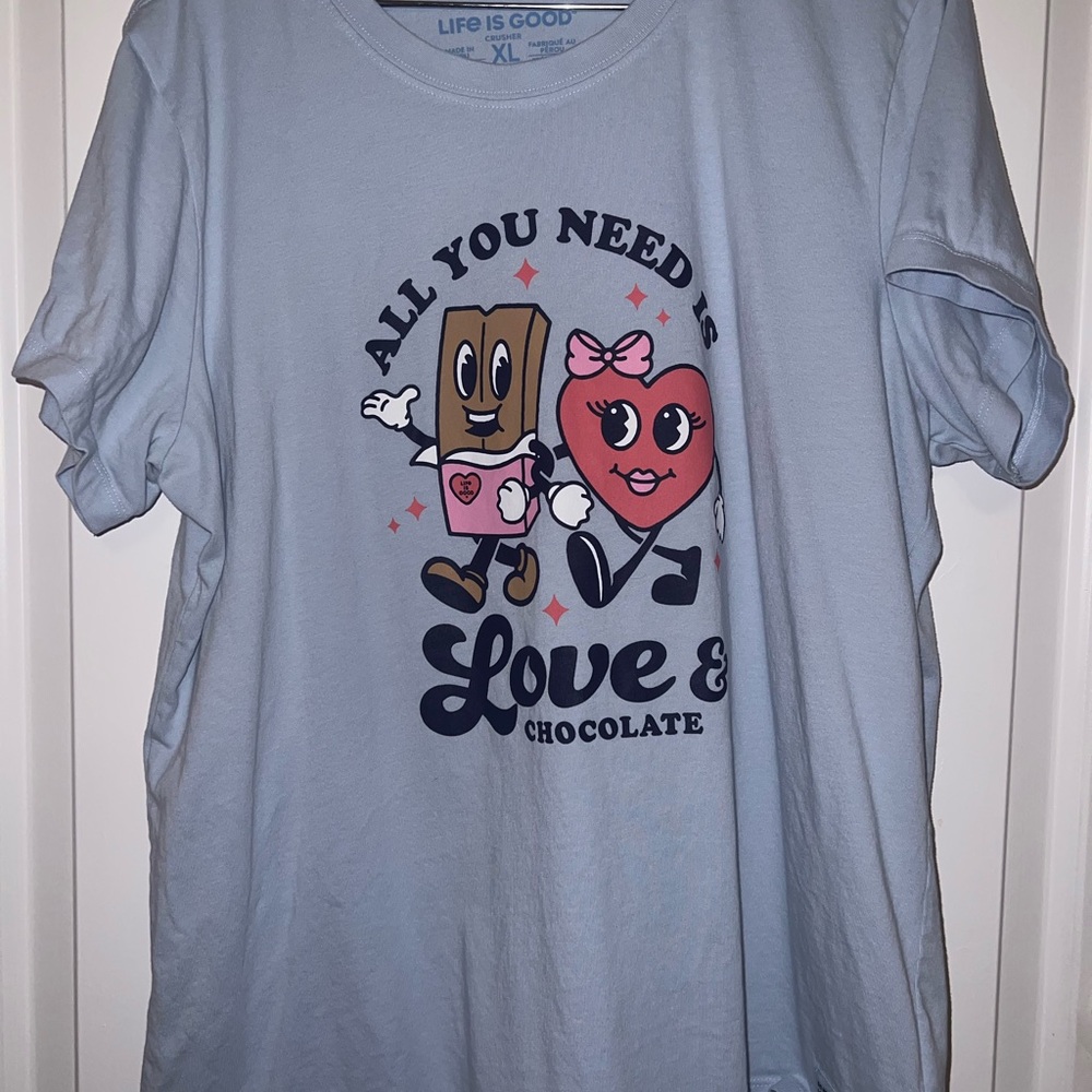 Life Is Good Light Blue Love & Chocolate Tee